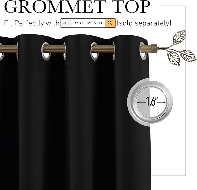 RYB HOME Black Privacy Office Divider Panel Extra Wide Long Curtain, Premium - Image 2