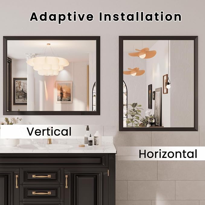 Amorho Bathroom Mirror Black, 30x36 Inch Thick Metal Framed Wall Mirrors - Image 7
