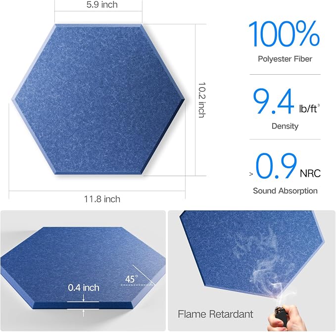 12 Pack Self-Adhesive Acoustic Panels 12" X 10" X 0.4" - Image 3
