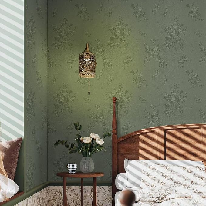 Green Flower Wallpaper Stick and Peel 17.7inch x 118.1inch Embossed Floral - Image 3