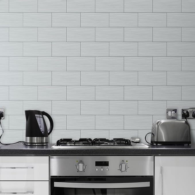 AULIGET 2-Piece Brushed Metal Peel and Stick Backsplash Tile, Laundry Room - Image 2