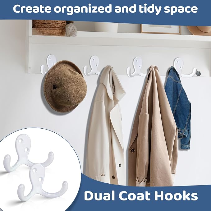 15Pack Coat Hooks Wall Hooks for Hanging, Heavy Duty Double Prong Metal Hook - Image 4