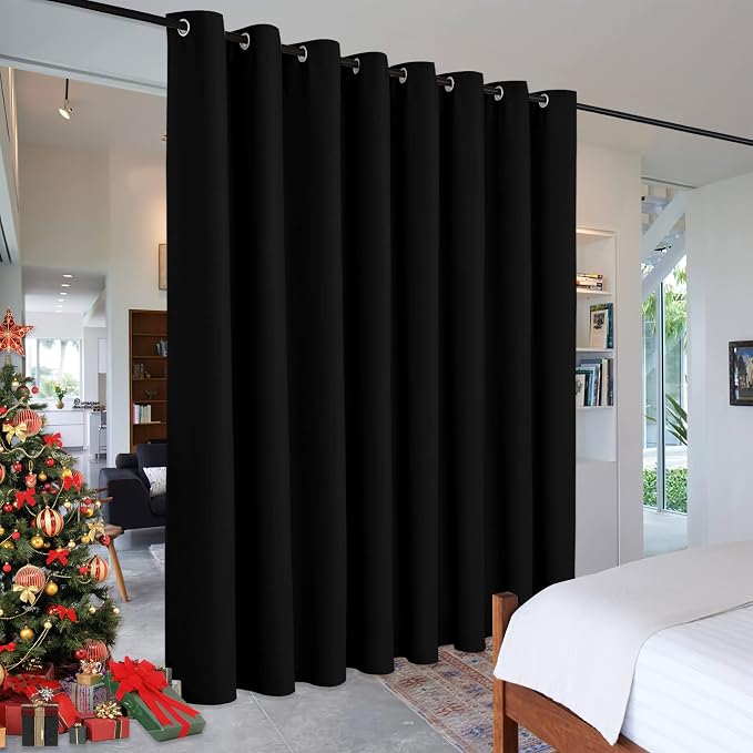 RYB HOME Black Privacy Office Divider Panel Extra Wide Long Curtain, Premium by RYBHOME