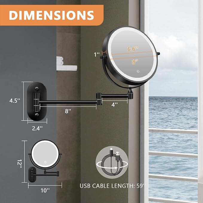 Auxmir 1X/30X Wall Mounted Lighted Makeup Mirror, Touch Dimmable 3 Color Light - Image 8