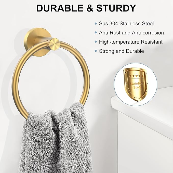 SetSail Towel Holder for Bathroom Wall Gold Towel Ring Stainless Steel Hand - Image 2