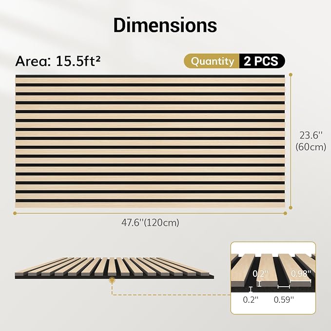 TONOR Wood Wall Panels for Wall, 2 Pack 47.2" x 23.6"/ 120 x60cm Acoustic Wall - Image 3