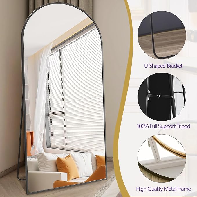 Prywot Full Length Mirror, Oversized 81"x41" Arched-Top Floor Mirror, Free - Image 7