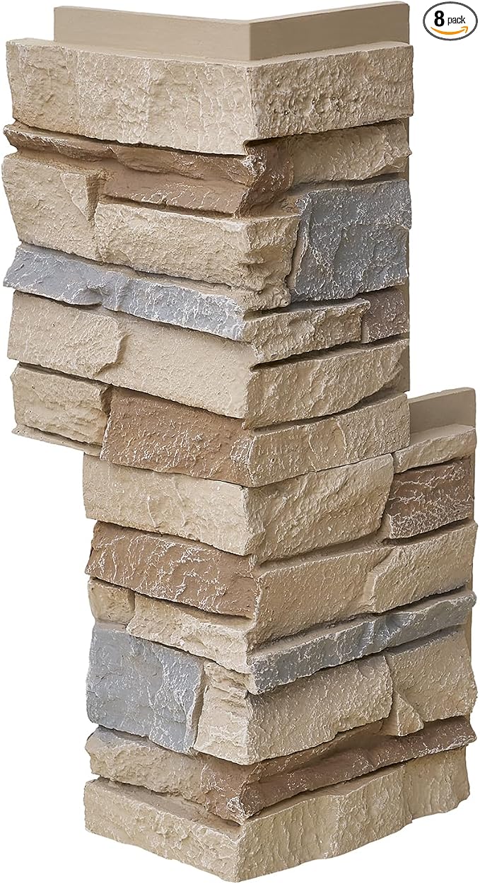 1.77 Inch Deep 3D Faux Stone Corner Panels Matching 8 Piece Set by Wallwell