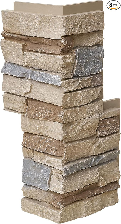 1.77 Inch Deep 3D Faux Stone Corner Panels Matching 8 Piece Set by Wallwell
