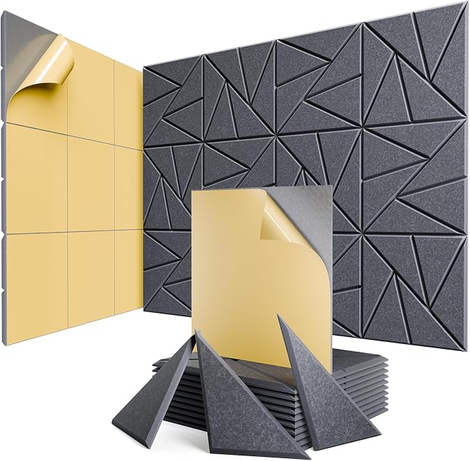 12 Pack Acoustic Panels with Self-Adhesive, Sound Panels High Density, by ROOME