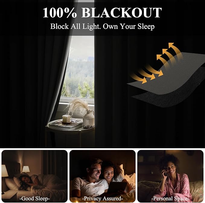 RYB HOME 100%Blackout Room Divider Curtain, Thermal Insulated & Privacy Assurd - Image 3