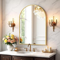 Bathroom Mirror for Wall, 30x20 Inch Arched Mirror, Matte Gold Metal Framed by Atilioo