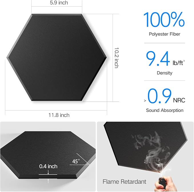 12 Pack Self-Adhesive Acoustic Panels 12" X 10" X 0.4" - Image 4