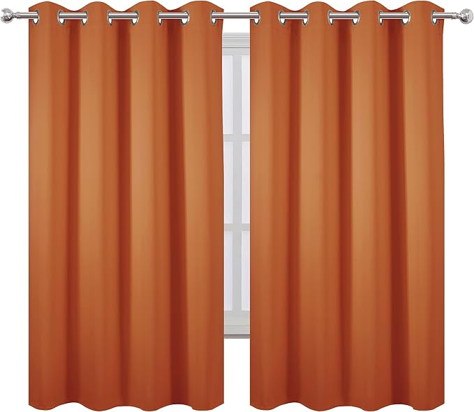 LEMOMO Orange Blackout Curtains 52 x 63 Inch Length/Set of 2 Curtain - Image 2