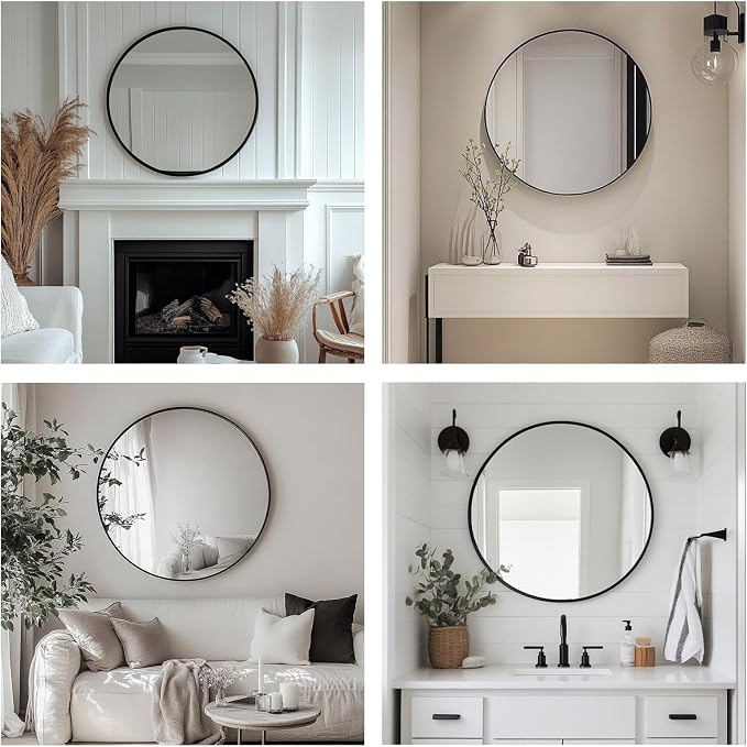 Oruii Black Circle Mirror, 22 inch Round Mirror Metal Frame, Living Room - Image 9