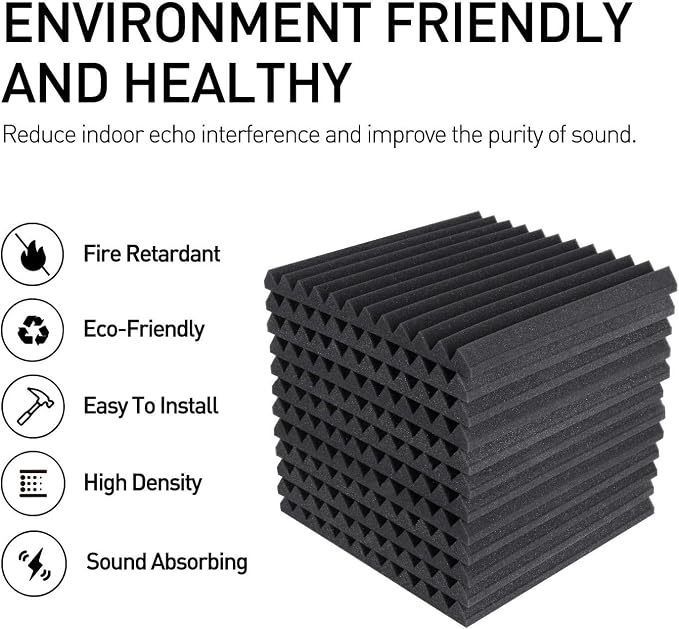 Focusound 24 Pack Black Grey Acoustic Foam Panels 1" x 12" x 12" Sound Proof - Image 3