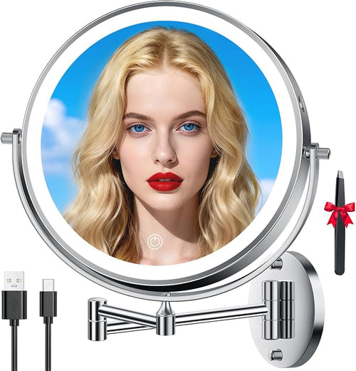 10'' 30X/1X Wall Mounted Lighted Makeup Mirror, 5000mAh Rechargeable by Auxmir