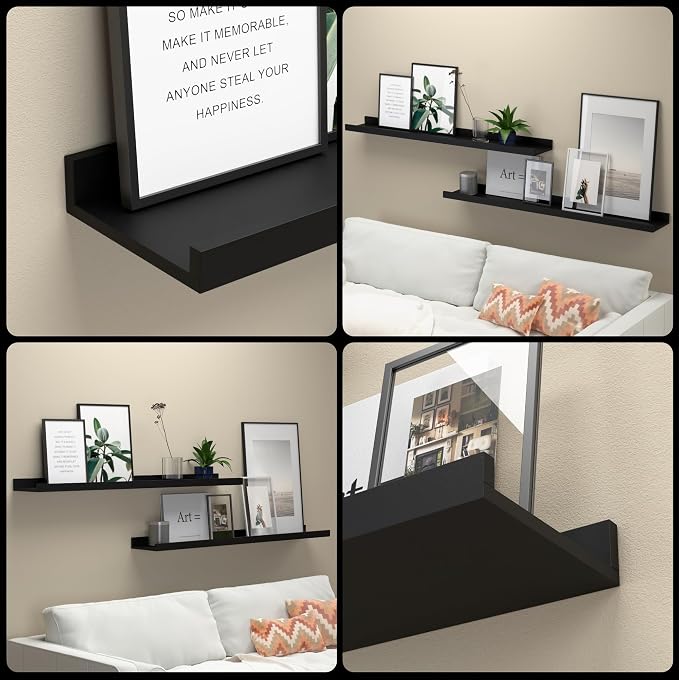 Boswillon 35.4 Inches Long Floating Shelves Wall Mounted, 2 Set Modern Black - Image 4