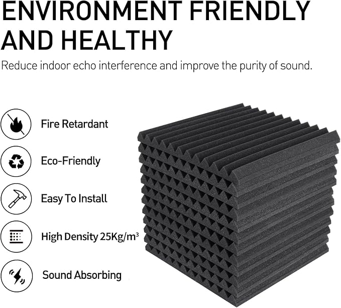 Focusound 52 Pack Grey Acoustic Foam Panels 1" x 12" x 12" Sound Proof Foam - Image 3
