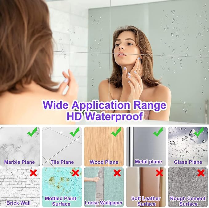 JUNEBRUSHS 4 Pack Self Adhesive Acrylic Mirrors, 12x 16 Inch Mirrors Tiles - Image 4