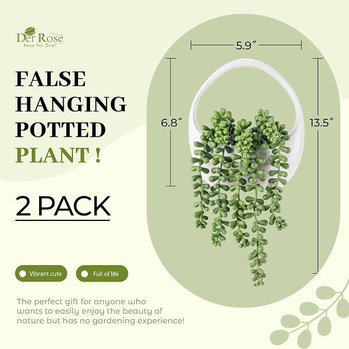 Der Rose 2 Packs Fake Hanging Plants Succulents - Image 3