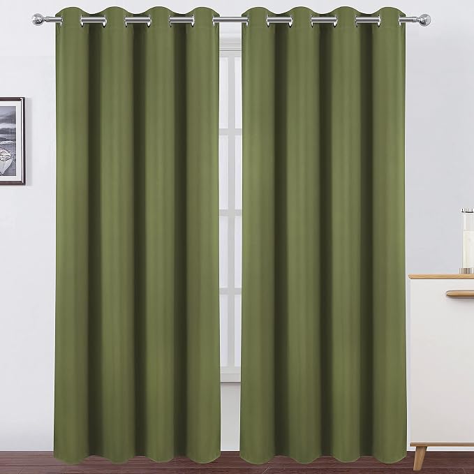 LEMOMO Olive Green Blackout Curtains/52 x 84 Inch Long/Set of 2 Curtain by Lemomo