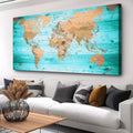 Large Wall Art Blue map of The World Painting Ready to Hang 36"x70"Large Framed by ZEYDRT