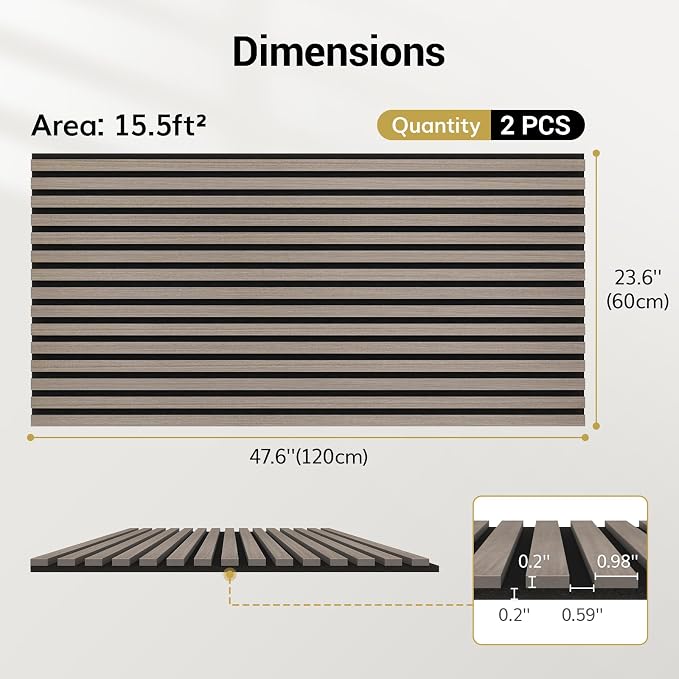 TONOR Wood Wall Panels for Wall, 2 Pack 47.2" x 23.6"/ 120 x60cm Acoustic Wall - Image 3
