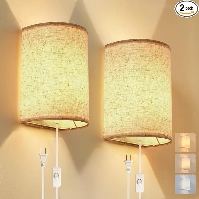 Plug in Wall Sconce, 3 Colors Wall Sconces Set of Two, Industrial Plug in Wall by XIEYOR
