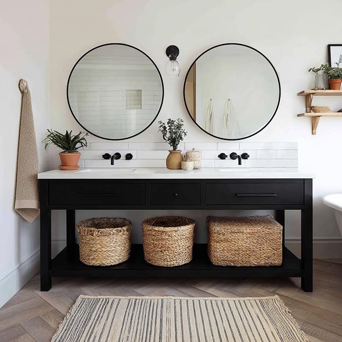 Sunniry Black Round Mirror 24 inch, 2 Pack Black Circle Mirror, Round Bathroom by Sunniry