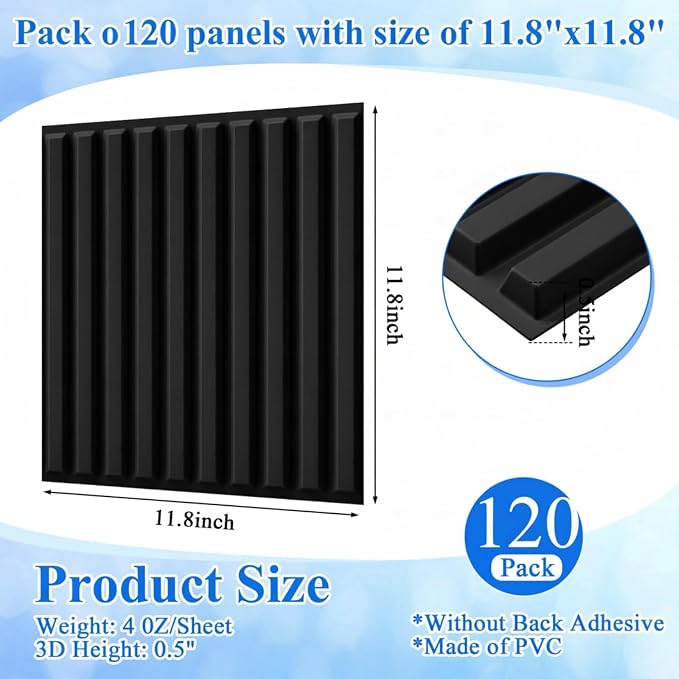 Nuanchu 120 Pcs 3D Slat Wall Panels, Paintable Waterproof Textured Tiles - Image 2