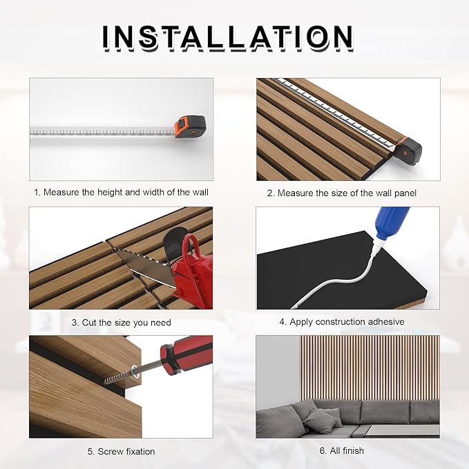 NeatiEase Wood Panels for Wall, 4-Piece 94.5" x 11" Soundproof Wood Slat Wall - Image 6
