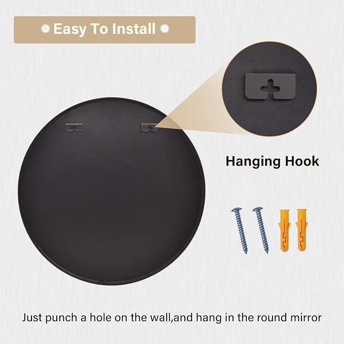 HARRITPURE Round Mirror 19.6 Black Wall Mounted Circle Mirrors Vanity Mirror - Image 5