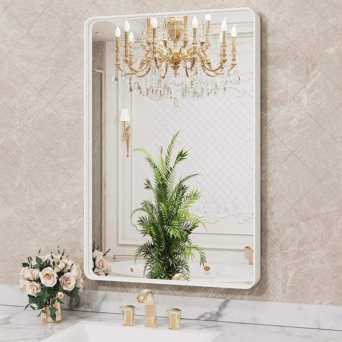 LOAAO 22x30 Inch White Metal Framed Bathroom Mirror - Image 4