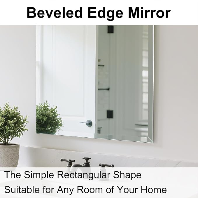 Ruomeng Wall Mirror Beveled Edge Frameless Mirror 20” x 28“ Wall Mounted Mirror - Image 6