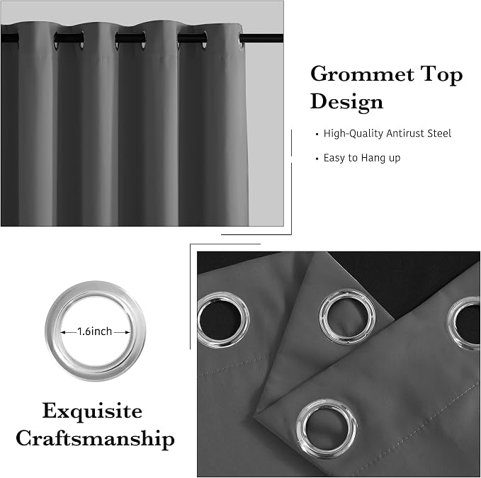 RYB HOME Extra Wide 100% Blackout Patio Door Curtain 96 inch Long, Grommet Room - Image 7