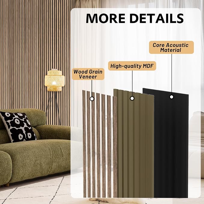 RITOLLO 4 Pack Wood Panels for Wall, 92.5"×12.6" Wood Slat Acoustic Panels for - Image 4
