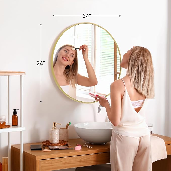 DUMOS Gold Circle Mirror for Wall 24.02 inch, Bathroom Round Mirror for Over - Image 3