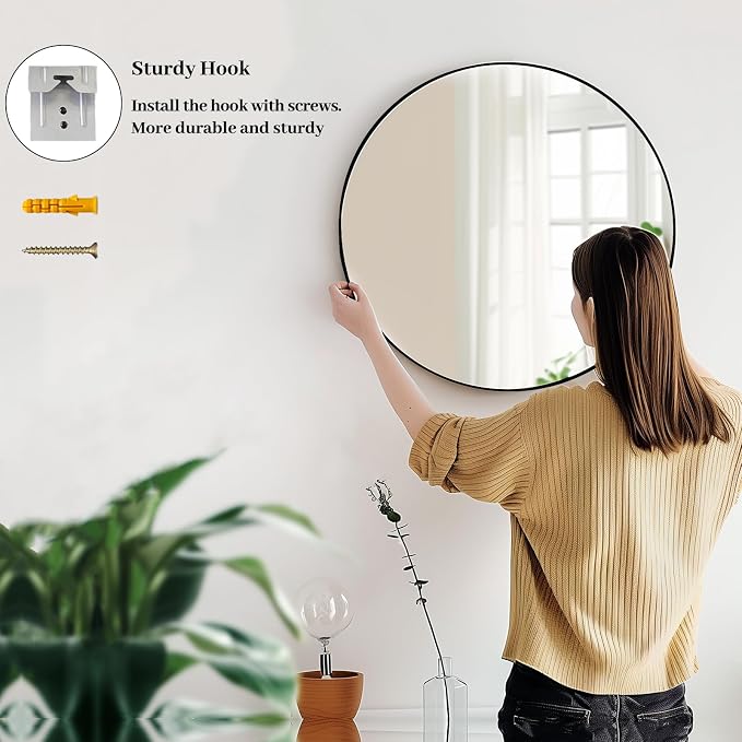 Sunniry Round Mirror 22 inch, Round Wall Mirrors Matte Metal Frame, Circle - Image 5