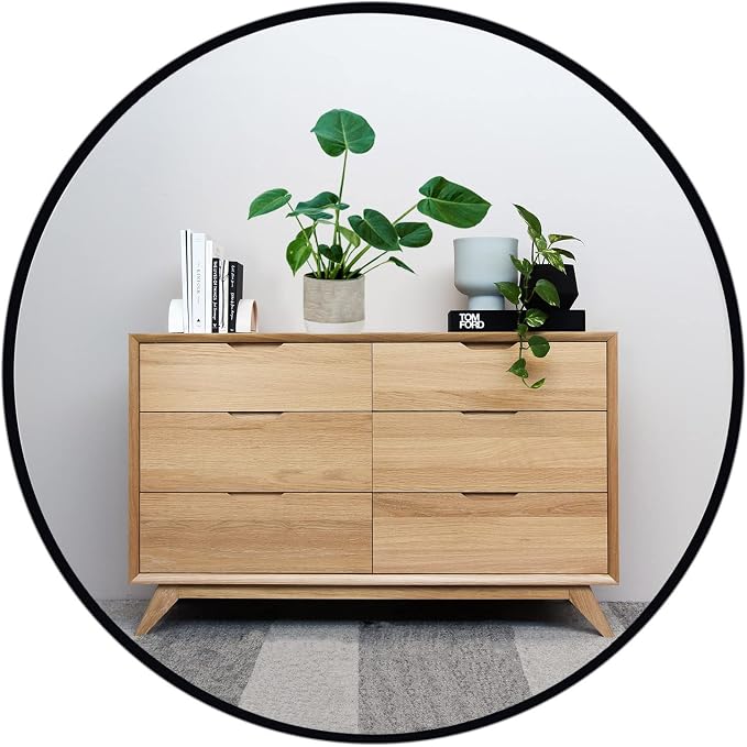 Oruii Black Circle Mirror, 22 inch Round Mirror Metal Frame, Living Room by OruiiMirror
