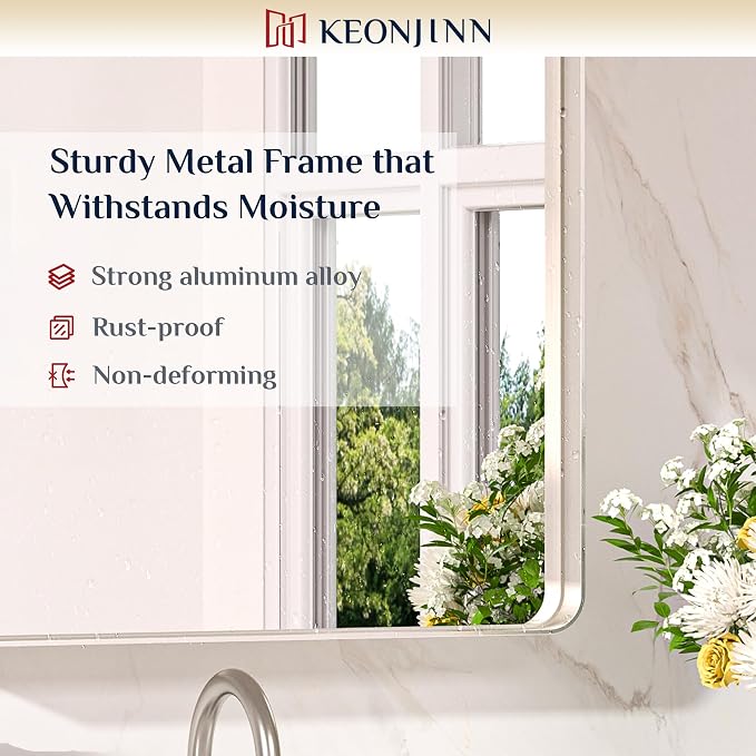 Keonjinn 16 x 20 Inch Brushed Nickel Bathroom Mirrors - Image 7