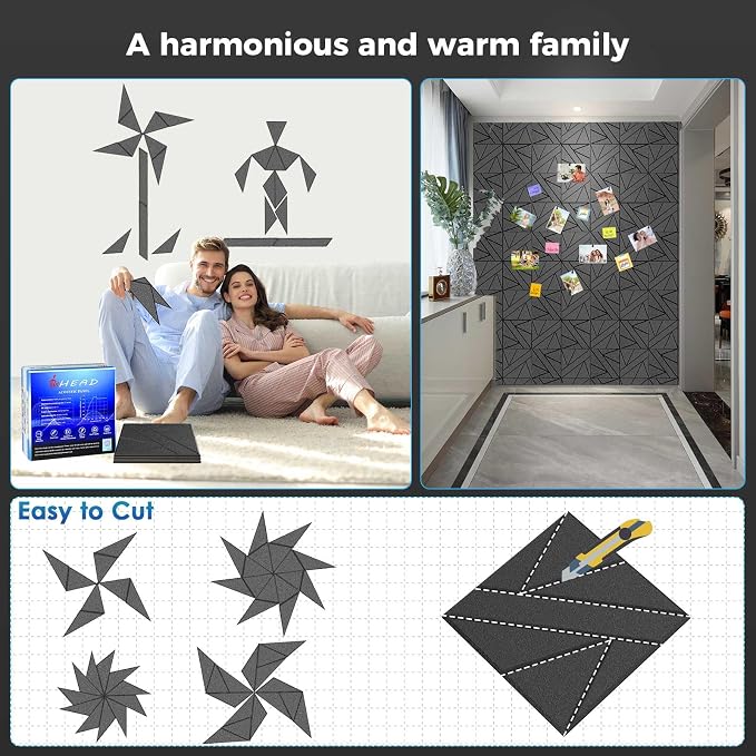 12 Pack Large Self-Adhesive Soundproof Wall Panels, 15.7 x 15.7 x 0.47in Sound - Image 2