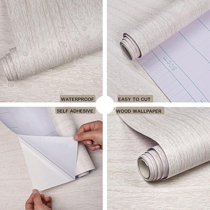 White Wood Contact Paper for Cabinets Drawers Wood Grain Peel and Stick - Image 3
