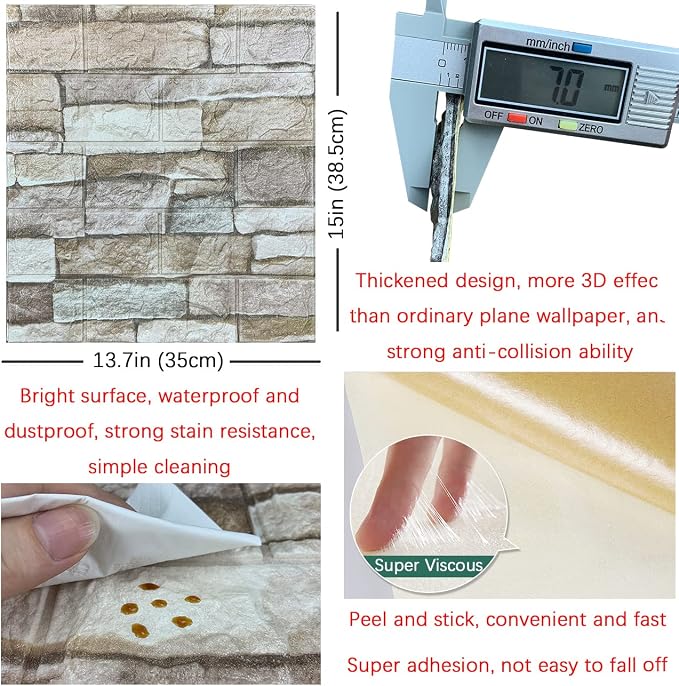10PCS 3D Wall Panels Peel and Stick Foam 3D Brick Wallpaper Peel and Stick Faux - Image 5