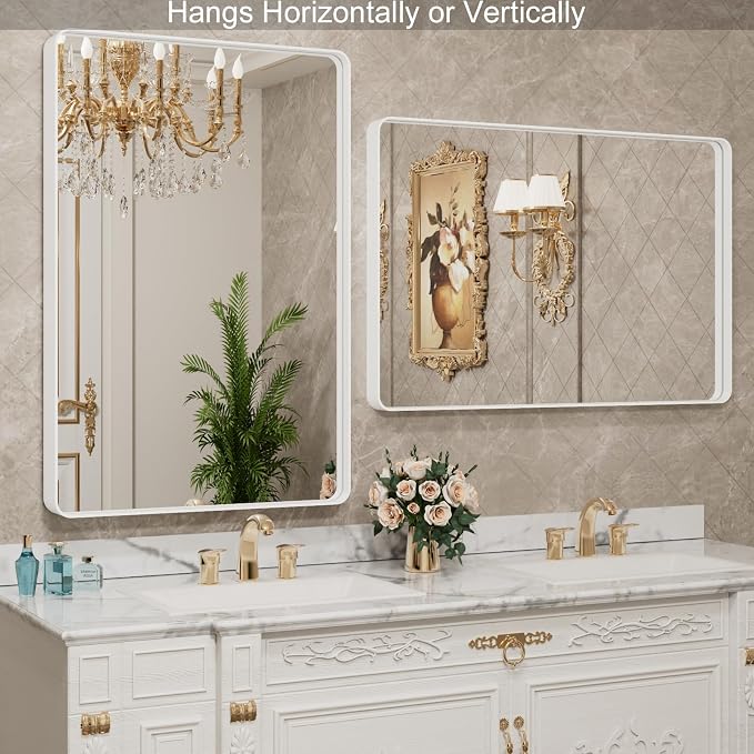 LOAAO 22x30 Inch White Metal Framed Bathroom Mirror - Image 3
