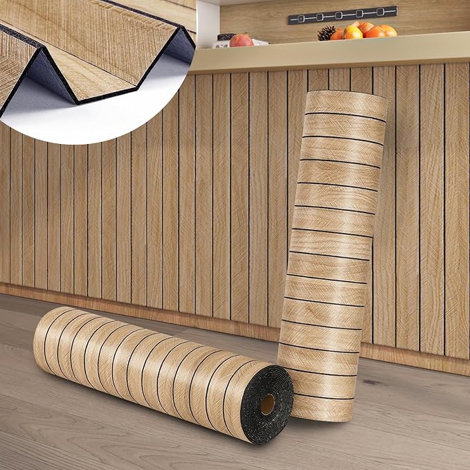 ReWallpaper 24in X 10ft Peel and Stick Wall Panels Light Oak Faux Wood Slat by ReWallpaper