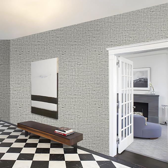 15.75"x590.6" Gray Grasscloth Wallpaper Peel and Stick Removable Textured Wall - Image 6