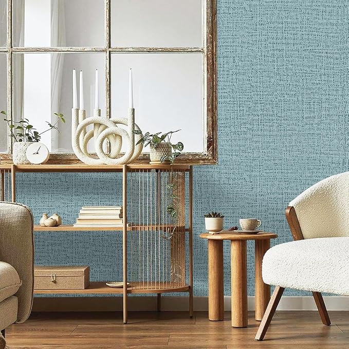 Teal Wallpaper Grasscloth Peel and Stick Wallpaper 17.7inch x 118.1inch Teal - Image 6