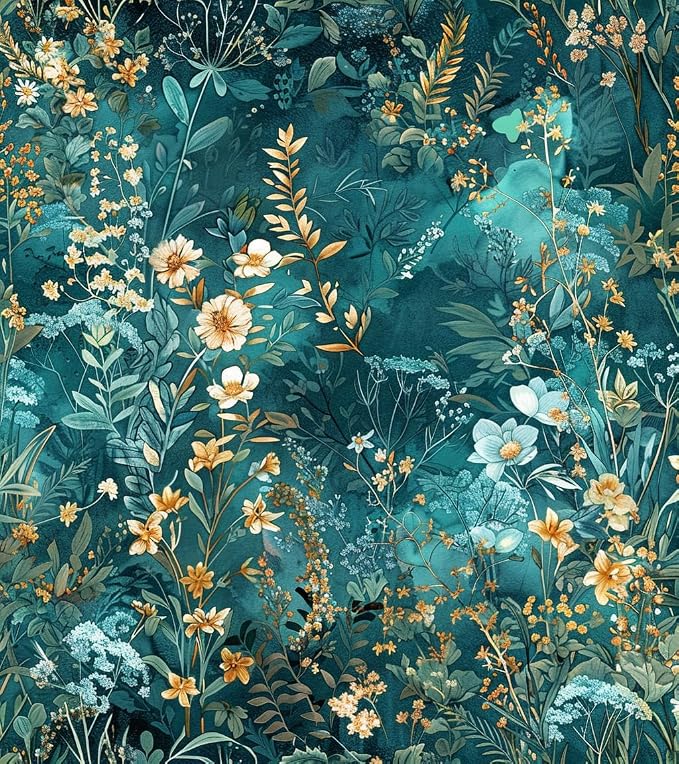 Floral Peel and Stick Wallpaper Green Flower Contact Paper 17.3inch x 118.1inch by lenify