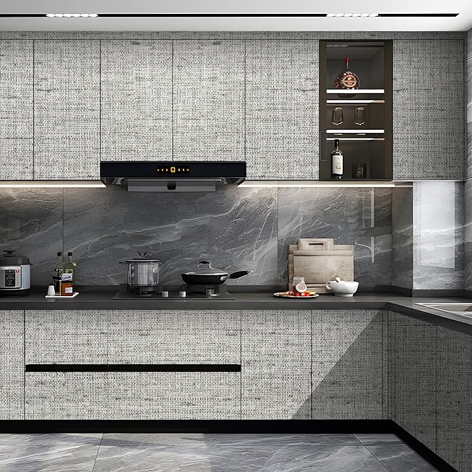 15.75"x393.70" Gray Wallpaper Grasscloth Peel and Stick Wallpaper Faux Linen - Image 8